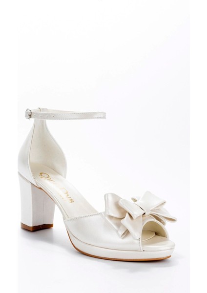 Kadın Beyaz Sedef Cilt Fiyonk Abiye Ayakkabı Kadın Topuklu Şık Gece Ayakkabısı Zarif Tasarım