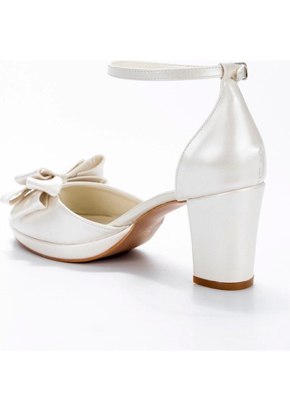 Kadın Beyaz Sedef Cilt Fiyonk Abiye Ayakkabı Kadın Topuklu Şık Gece Ayakkabısı Zarif Tasarım fırsatları