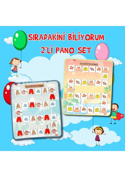 2 Set - 54 Parça Tox Sıradakini Biliyorum Yaz ve Kış Keçe Cırtlı Duvar Panoları , Eğitici Oyuncak