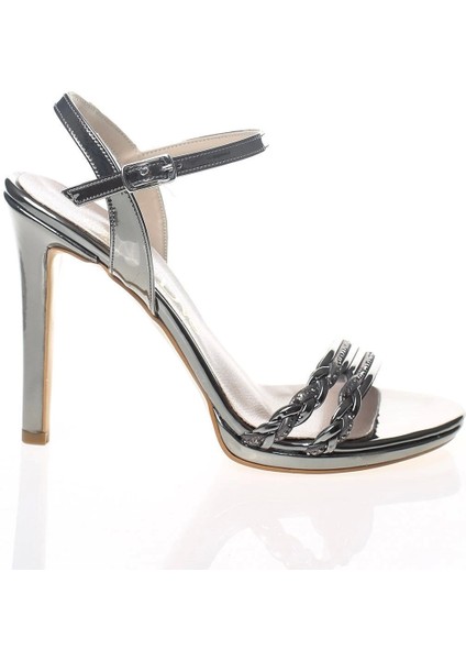 Kadın Moda Şık Platin Ayna Örgü Taş Topuklu Zarif Tasarım Düğün Nişan Gece Abiye Ayakkabısı fırsatları