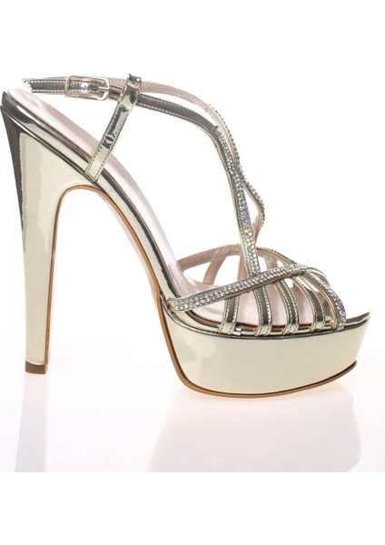 Kadın Gold Ayna Dekolte Taşlı Abiye Ayakkabı Kadın Topuklu Şık Gece Ayakkabısı Zarif Tasarım modelleri