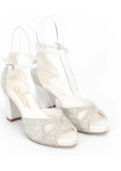 Kadın Moda Şık Sedef Inci Taşlı Topuklu Ayakkabı Zarif Tasarım Düğün Nişan Gece Abiye Ayakkabısı