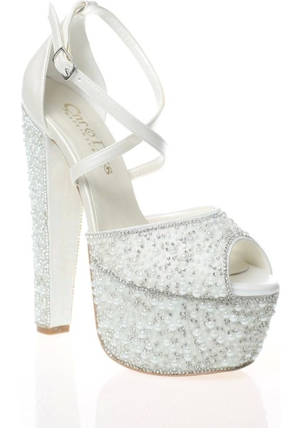 Kadın Sedef Cilt Full İnci Taş Abiye Ayakkabı Kadın Topuklu Şık Gece Ayakkabısı Zarif Tasarım