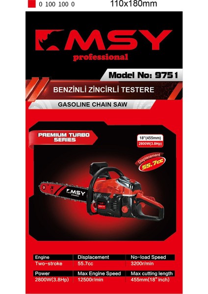 Msy 55.7 cc Premium Benzinli Ağaç Kesme Motoru