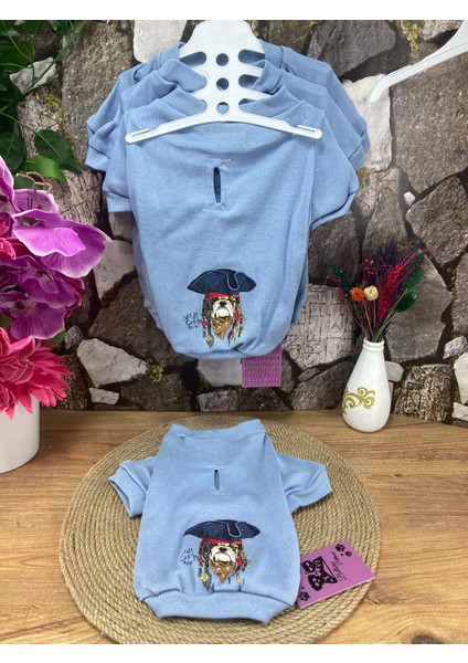 Mavi Penye Korsan Baskılı Kedi Köpek T-Shirt fiyatları