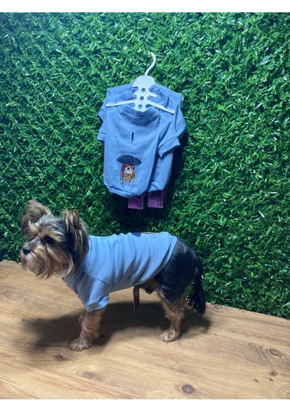 Mavi Penye Korsan Baskılı Kedi Köpek T-Shirt fırsatları