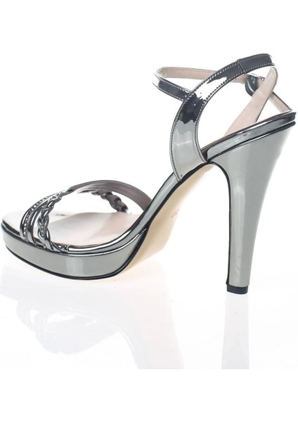 Kadın Moda Şık Platin Ayna Çapraz Örgülü Tek Bant Topuklu Düğün Nişan Gece Abiye Ayakkabısı modelleri