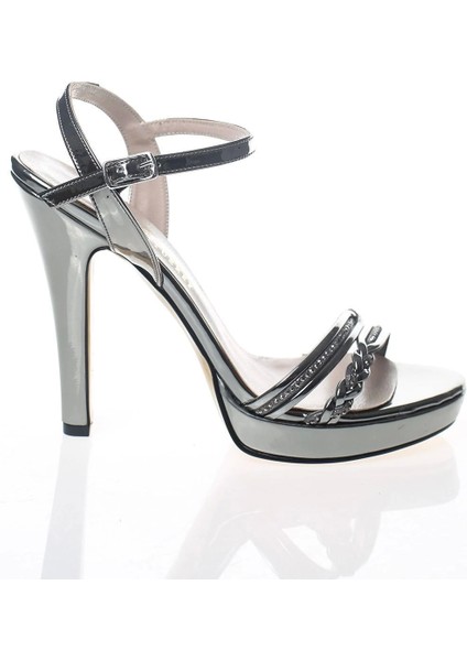 Kadın Moda Şık Platin Ayna Çapraz Örgülü Tek Bant Topuklu Düğün Nişan Gece Abiye Ayakkabısı fırsatları