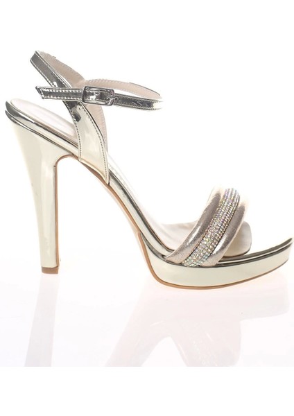 Kadın Moda Şık Gold Ayna Sıra Taşlı Topuklu Zarif Tasarım Düğün Nişan Gece Abiye Ayakkabısı fırsatları