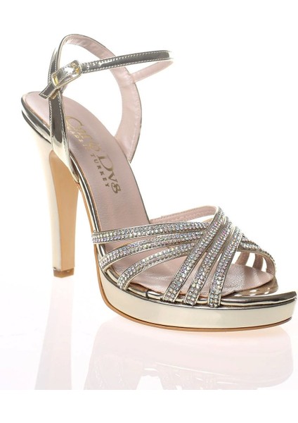 Kadın Moda Şık Gold Topuklu Zarif Tasarım Yüksek Topuk Düğün Nişan Gece Abiye Ayakkabısı fiyatları