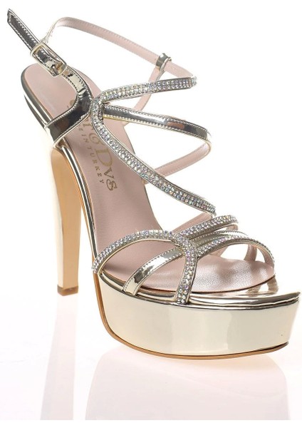 Kadın Moda Şık Gold Ayna Taş Topuklu Zarif Tasarım Düğün Nişan Gece Abiye Ayakkabısı fiyatları