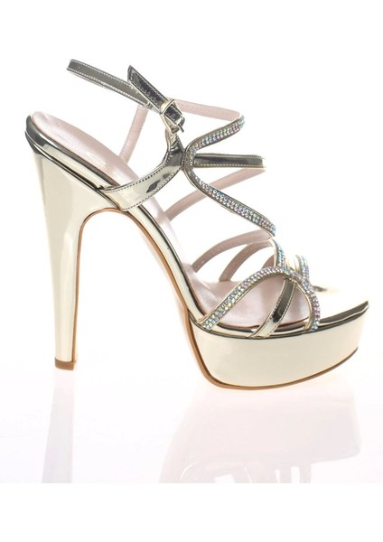 Kadın Moda Şık Gold Ayna Taş Topuklu Zarif Tasarım Düğün Nişan Gece Abiye Ayakkabısı fırsatları