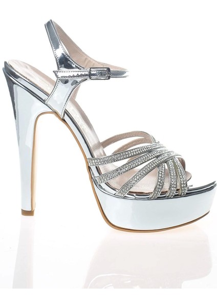 Kadın Moda Şık Gümüş Ayna Çapraz Topuklu Zarif Tasarım Düğün Nişan Gece Abiye Ayakkabısı fırsatları