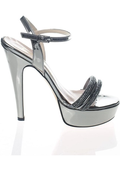 Kadın Moda Şık Platin Ayna Double Taş Topuklu Zarif Tasarım Düğün Nişan Gece Abiye Ayakkabısı fırsatları