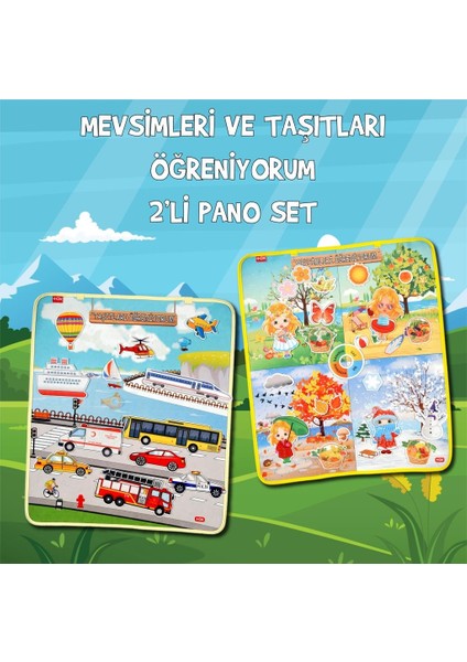 2 Set - 36 Parça Tox Mevsimler ve Taşıtları Öğreniyorum Keçe Cırtlı Duvar Panoları , Eğitici Oyuncak