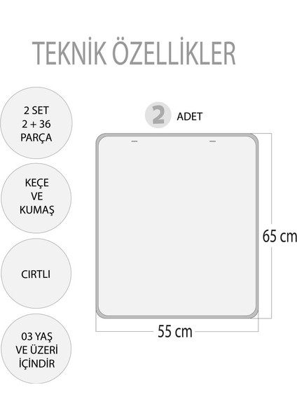 2 Set - 36 Parça Tox Mevsimler ve Taşıtları Öğreniyorum Keçe Cırtlı Duvar Panoları , Eğitici Oyuncak