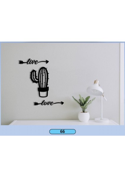 Dekoratif Mdf Lazer Kesim 3 Parça Live Love Kaktüs Sembollü Tasarım Tablo