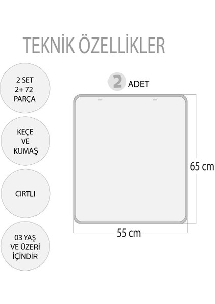 2 Set - 72 Parça Tox Zıt Kavramlar ve Gölge Eşleştirme Keçe Cırtlı Duvar Panoları , Eğitici Oyuncak