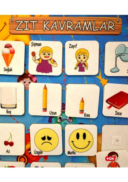 2 Set - 72 Parça Tox Zıt Kavramlar ve Gölge Eşleştirme Keçe Cırtlı Duvar Panoları , Eğitici Oyuncak