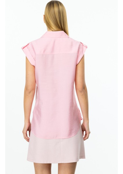 Omzu Apoletli Düğmeli Bluz Pembe fiyatları