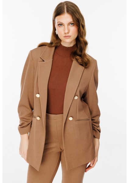 Kolu Büzgülü Çizgi Cep Ceket Kakao 01187 Kakao fiyatları