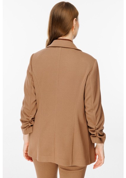 Kolu Büzgülü Çizgi Cep Ceket Kakao 01187 Kakao modelleri