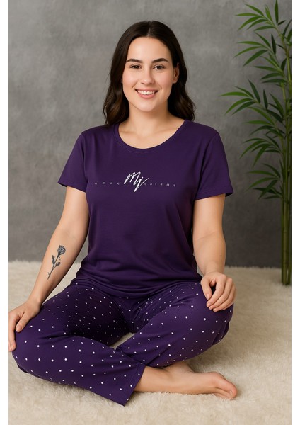 Kadın Yumuşak Dokulu Yarım Kollu Penye Pijama Takımı
