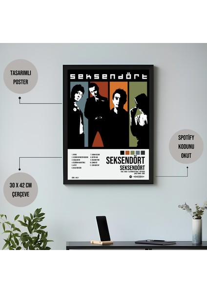 Seksendört - Seksendört Albüm Spotify Çerçeveli Poster Tablo fiyatları