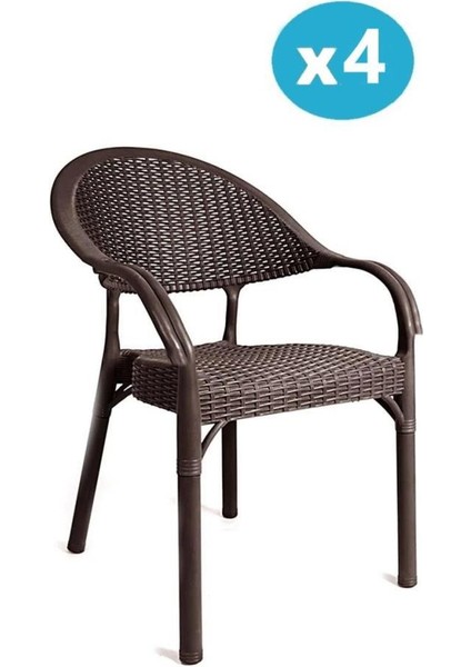 IRK-HK735 Bambu Rattan Desenli Plastik Bahçe Sandalye Koltuk 4'lü Set