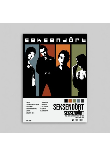 Seksendört - Seksendört Albüm Spotify Çerçevesiz Tasarım Poster