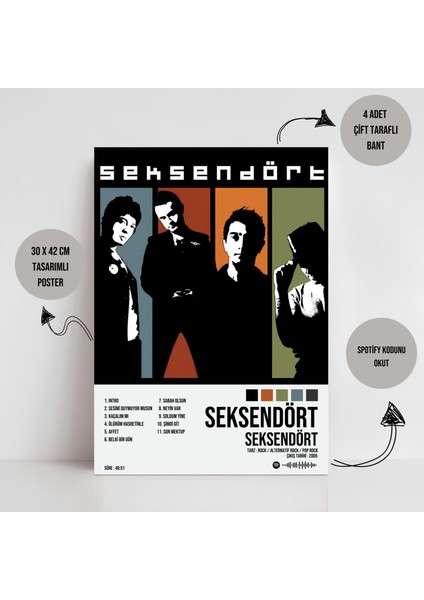 Seksendört - Seksendört Albüm Spotify Çerçevesiz Tasarım Poster fiyatları