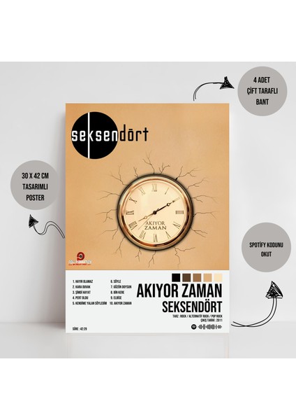 Seksendört - Akıyor Zaman Albüm Spotify Çerçevesiz Tasarım Poster fiyatları