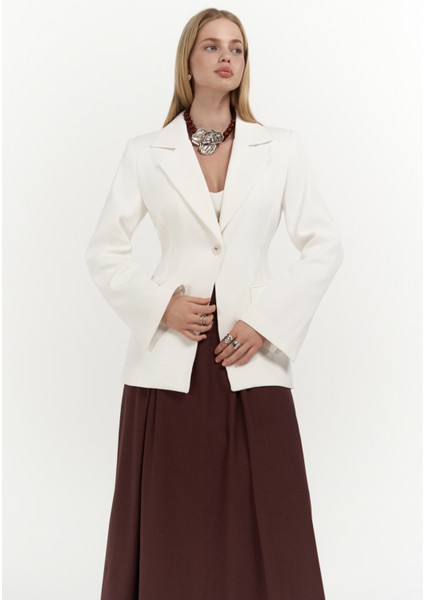 Anisah Belden Oturmalı Ekru Blazer