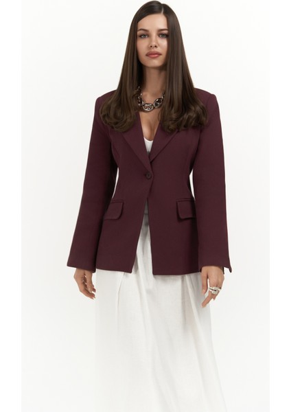 Anisah Belden Oturmalı Bordo Blazer