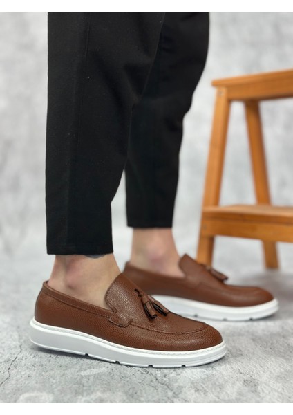 Bağcıksız Püsküllü Erkek Klasik Ayakkabı Taba (Beyaz Taban) modelleri