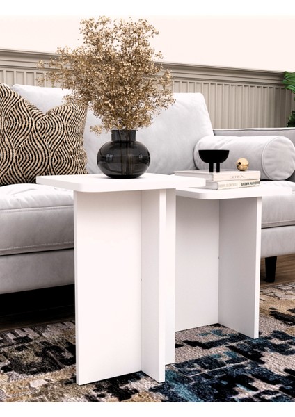 2'li T Sehpa Seti | Ahşap Modern Koltuk Yanı Zigon Sehpa | Salon Ofis Dekoratif Yan Sehpa