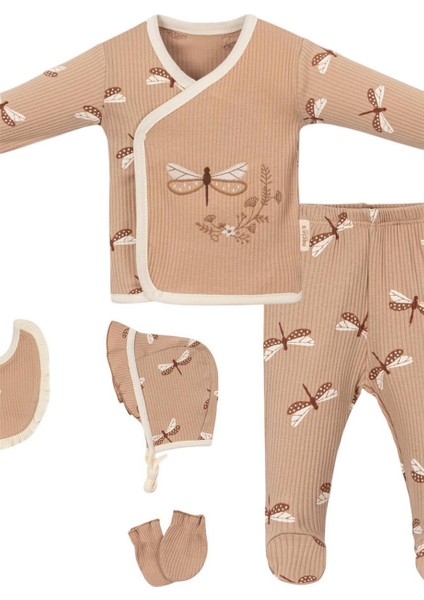 Kız Bebek Butterfly Hastane Çıkışı Beşli Set Kahverengi
