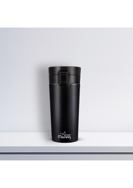 BA21522 Paslanmaz Çelik Termos Mug 380 ml Siyah, Sızdırmaz Kapak, Tuş Mekanizmalı Kilit, Çift Duvarlı Yalıtım fiyatları