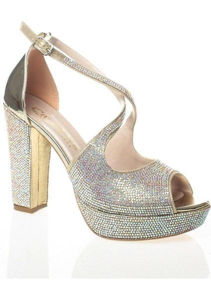 Kadın Gold Abiye Ayakkabı Kadın Topuklu Şık Gece Ayakkabısı Zarif Tasarım Yüksek Topuk