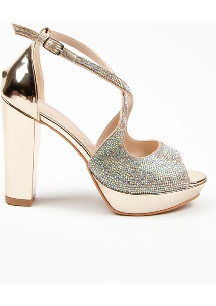 Gold Yüz Taş Topuklu Kadın Abiye Ayakkabı Kadın Topuklu Şık Gece Ayakkabısı Zarif Tasarım modelleri