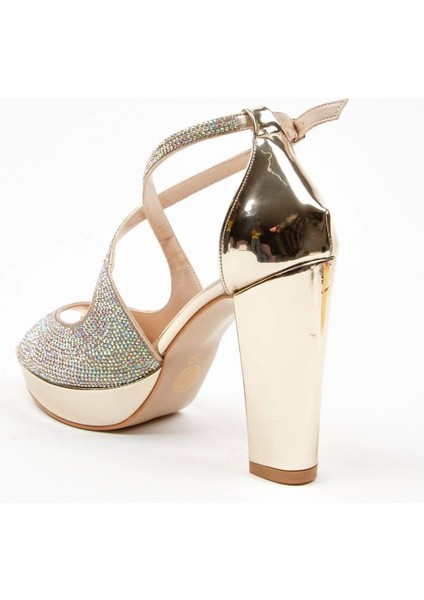 Gold Yüz Taş Topuklu Kadın Abiye Ayakkabı Kadın Topuklu Şık Gece Ayakkabısı Zarif Tasarım fırsatları