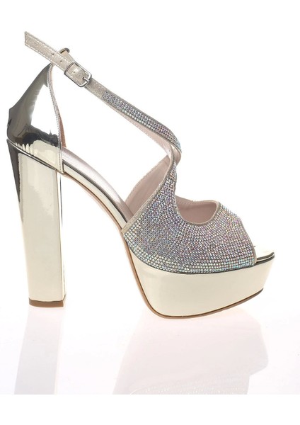 Kadın Gold Ayna Yüz Taş Abiye Ayakkabı Kadın Topuklu Şık Gece Ayakkabısı Zarif Tasarım modelleri