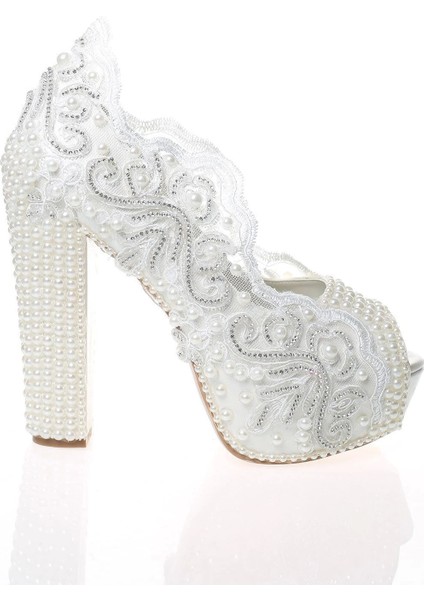 Kadın Beyaz Sedef İnci Taş İşlemeli Gelin Ayakkabı Kadın Topuklu Abiye Ayakkabı Şık Gece Ayakkabısı modelleri