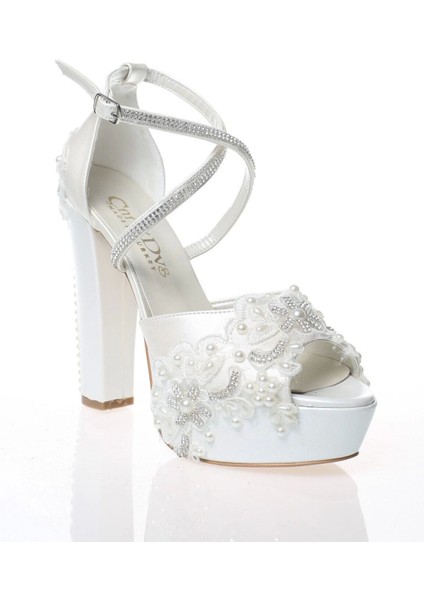 Gelin Sedef Inci Taş Işlemeli Ayakkabı Kadın Topuklu Abiye Ayakkabı Şık Gece Ayakkabısı