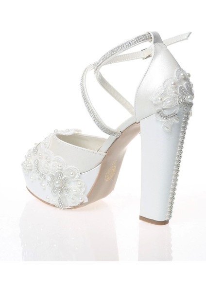 Gelin Sedef Inci Taş Işlemeli Ayakkabı Kadın Topuklu Abiye Ayakkabı Şık Gece Ayakkabısı fırsatları