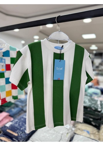 Kız Çocuk Yeni Sezon Çizgili Pamuklu Alt-Üst Takım Yeşil modelleri