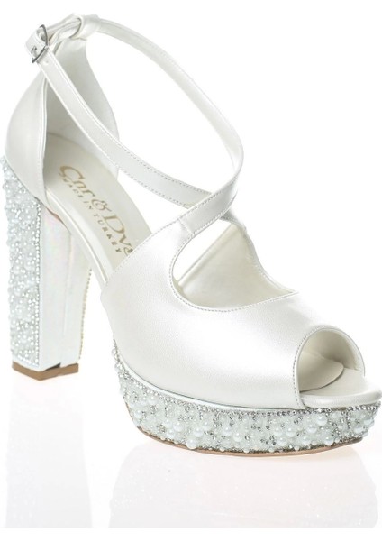 Kadın Sedef Cilt Ökçe Poli İnci Taş Abiye Ayakkabı Kadın Topuklu Şık Gece Ayakkabısı