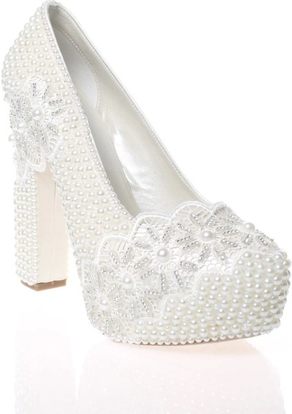 Kadın Beyaz Sedef Inci Taş Işlemeli Gelin Ayakkabı Kadın Topuklu Abiye Ayakkabı Şık Gece Ayakkabısı