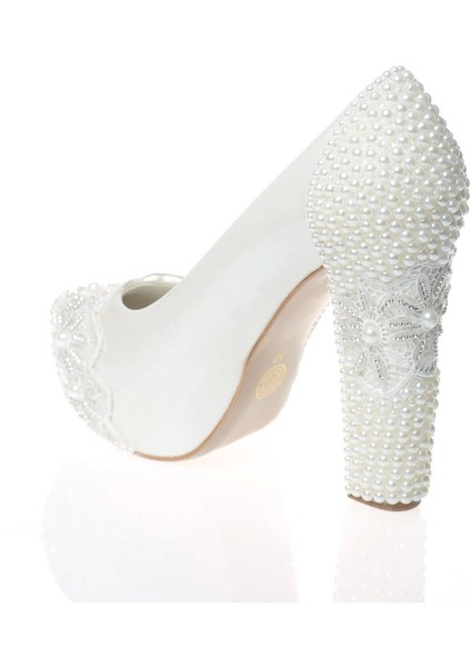 Kadın Beyaz Sedef Inci Taş Işlemeli Gelin Ayakkabı Kadın Topuklu Abiye Ayakkabı Şık Gece Ayakkabısı fırsatları