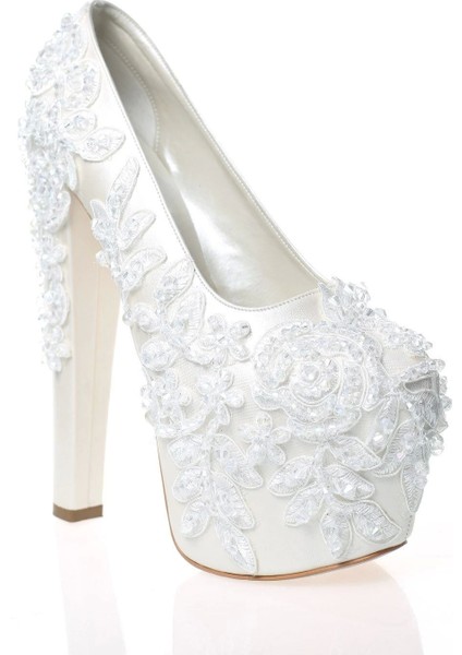 Kadın Beyaz Sedef İnci Taş İşlemeli Gelin Ayakkabı Kadın Topuklu Abiye Ayakkabı Şık Gece Ayakkabısı